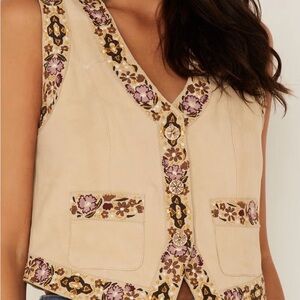 Idyllwind by Miranda Lambert Tan Embroidered Floral Vest with Fringe M